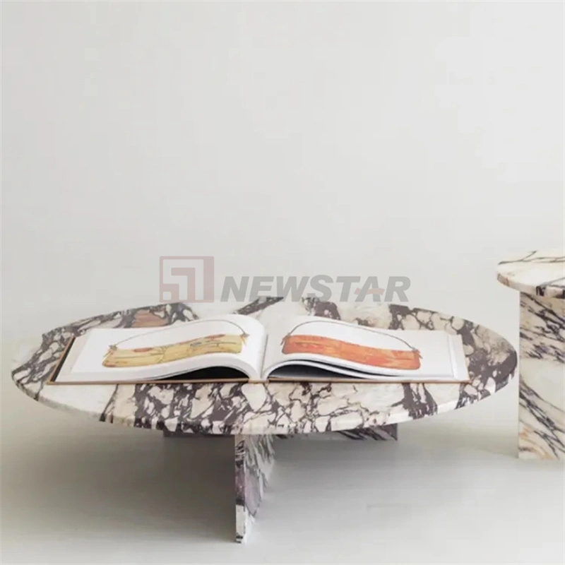 Modern Simple Travrtine Table Natural Marble Living Room Furniture Round Side Table Calacatta Viola Marble Coffee Table